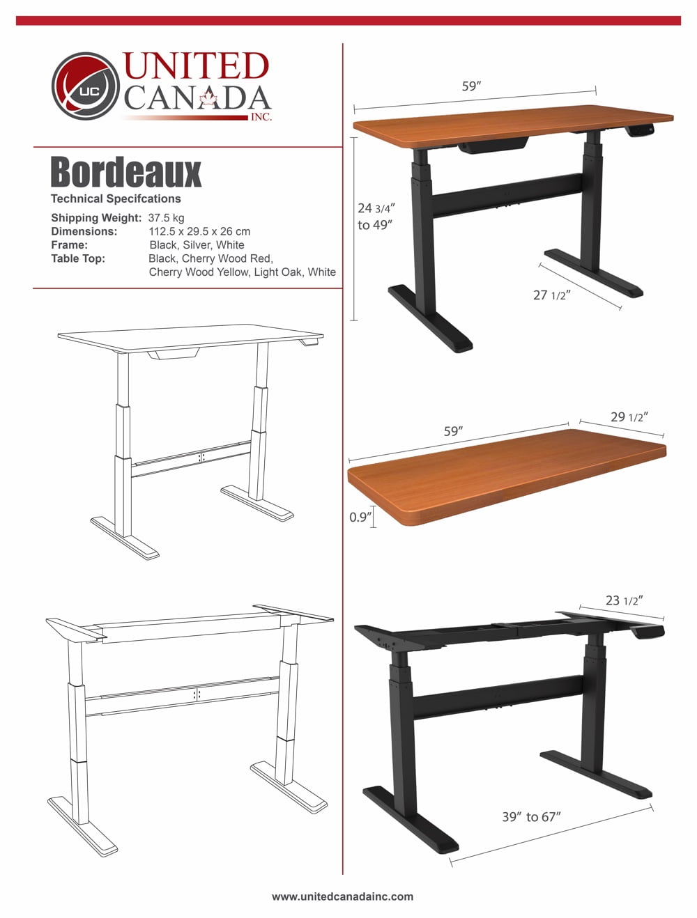 Bordeaux Dual Motor Electric Standing Desk Sit Stand Desk With