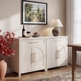 thumbnail image 6 of Mid-Century Modern Sideboard, 2-Door Accent Storage Cabinet with Arched Natural Wood Texture, Small Buffet Cabinet for Entryway, Living Room & Dining Room, White$$Furniture, 6 of 8