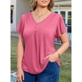 thumbnail image 4 of FlorCurve Plus Size Blouse for Women Flutter Short Sleeve V Neck Pleated Button Tops Casual Cotton Tunic Shirts, Pink 5XL, 4 of 6