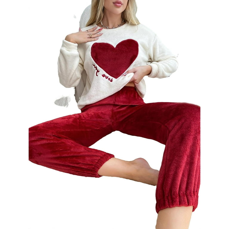 White pyjamas with online red hearts