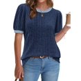 thumbnail image 2 of Women'S Textured Shirts Tops Short Cap Sleeve Shirts Loose Fit Summer Outfits Blue S, 2 of 9