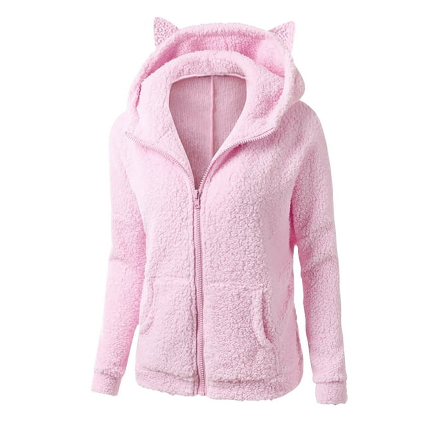 Sudadera con capucha de manga larga para mujer, abrigo informal con cremallera y manga larga, abrigo de invierno cálido de lana con bolsillo