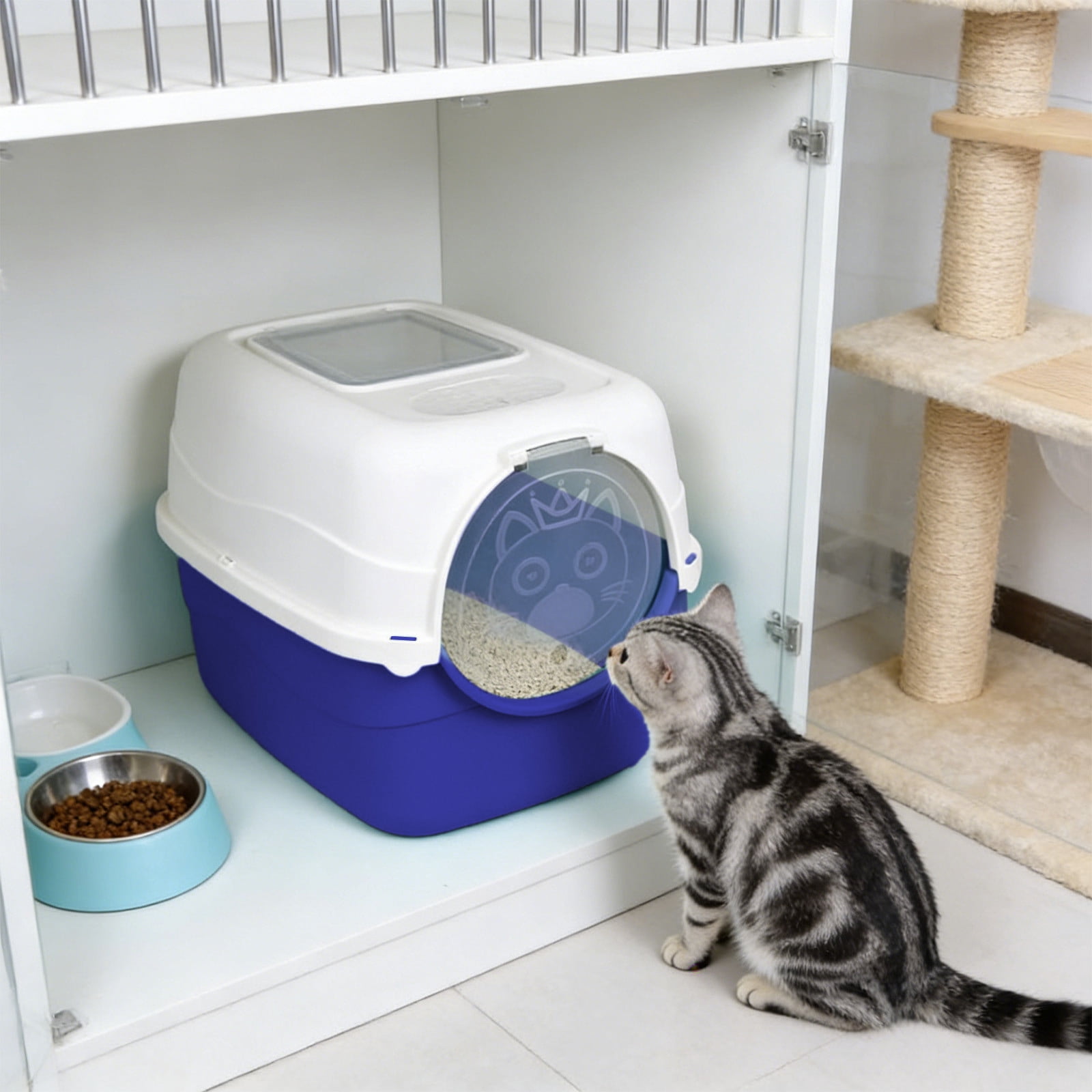Fully Enclosed Cat Litter Box Front Entry Covered Kitty Litter Pan Odor Isolation Splash Prevention Spacious Interior for Indoor Home Multi Cat Households for Large Cats Kittens Cat Toilet Supplies