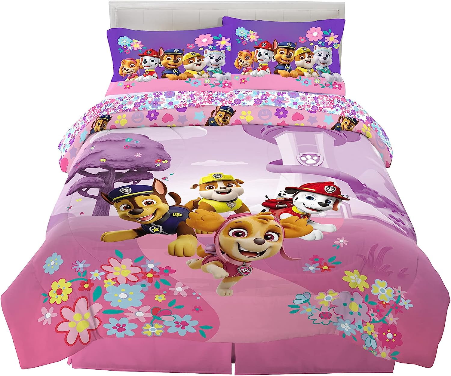 Paw Patrol Girls Kids Bedding Super Soft Comforter and Sheet Set, (4