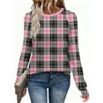 thumbnail image 5 of Buffalo Plaid Pullover Women's Round Neck Tops Casual Long Sleeve Shirts Tees Fashion 2025 Outfits Fall Winter Base Layers Soft Cozy Clothes, 5 of 9