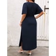 thumbnail image 2 of Plus Size Womens Navy Blue Solid V-Neck Wrap Short Sleeve Maxi Dress, 2 of 6