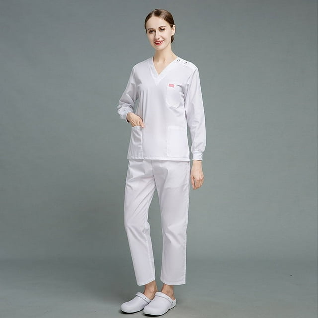 Ropa de lavado, ropa quirúrgica de manga larga, traje de color sólido, ropa de trabajo de salón de belleza, ropa de mano para cepillo dental oral de médico y enfermera para mujeres