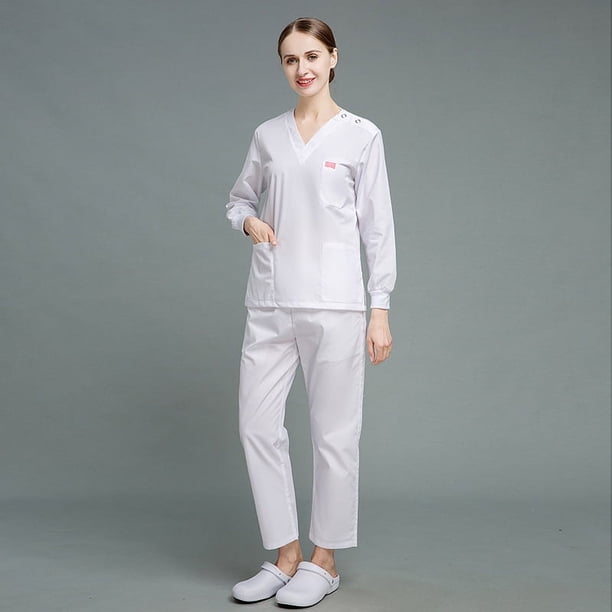 Ropa de lavado, ropa quirúrgica de manga larga, traje de color sólido, ropa de trabajo de salón de belleza, ropa de mano para cepillo dental oral de médico y enfermera para mujeres