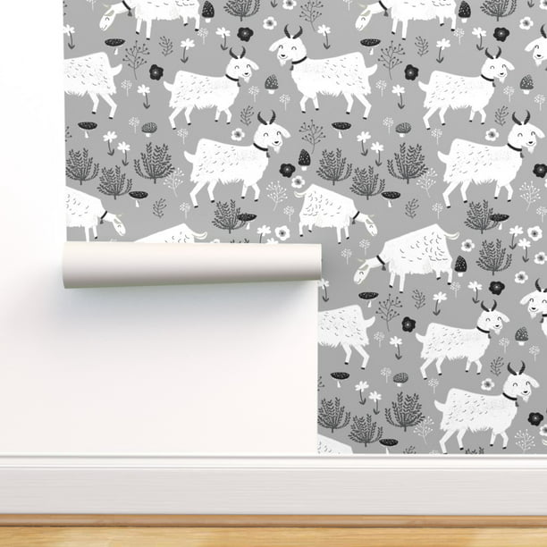 Peel & Stick Wallpaper 3ft x 2ft - Goats Gray Farm Animal Black White  Neutral Monochrome Animals Cute Baby Nursery Custom Removable Wallpaper by  Spoonflower 
