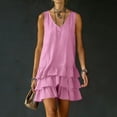thumbnail image 2 of Sahpxhe Mini Dresses for Women Sleeveless V-Neck Ruffle Tiered Cotton Linen Tank Dress Casual Summer Beach Vacation Sundresses Pink L, 2 of 7