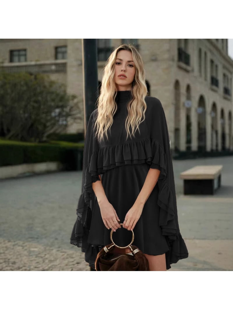 cape sleeve mini dress Lime Coast Muse Halter Neck Embellished Cape Sleeve Mini Dress