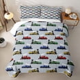 thumbnail image 2 of Erosebridal Vintage Steam Train Bed Spread Queen for Boys Men, Blue Grey Striped Print Queen Coverlet Set, 3-Piece, 2 of 7