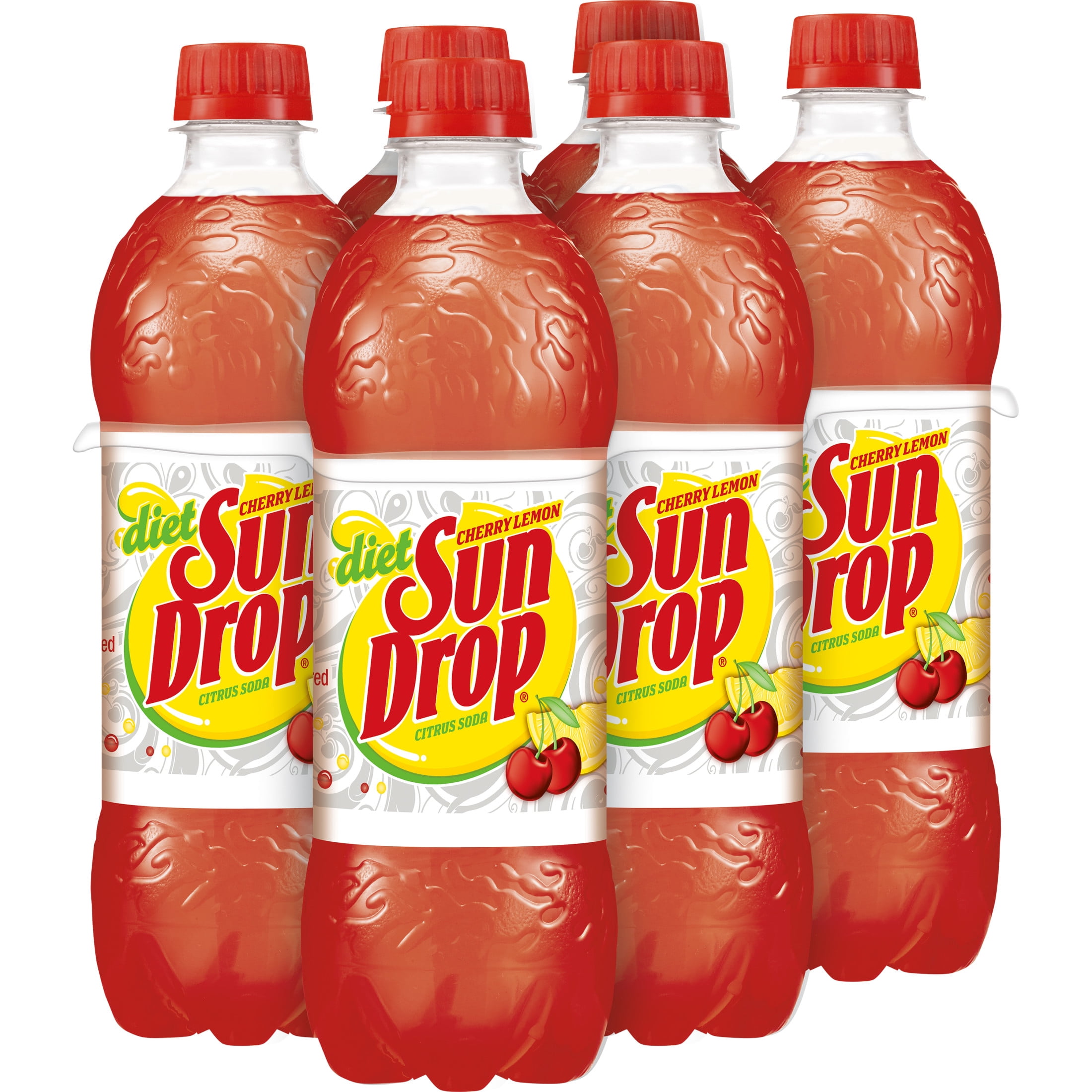 (4 pack) Diet Sun Drop Cherry Lemon Soda Pop, 0.5 L, 6 Pack Bottles