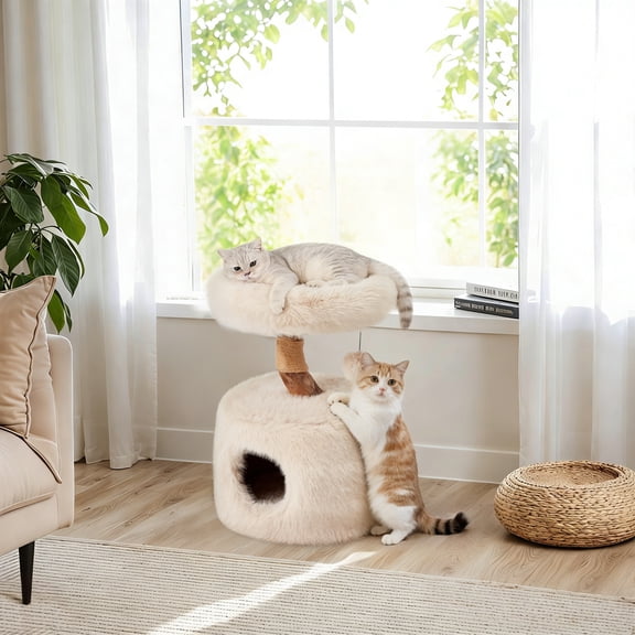 BUPPLEE 30" Wooden Cat Tree with Cat Condo, Modern Indoor Cat Tower for Cats