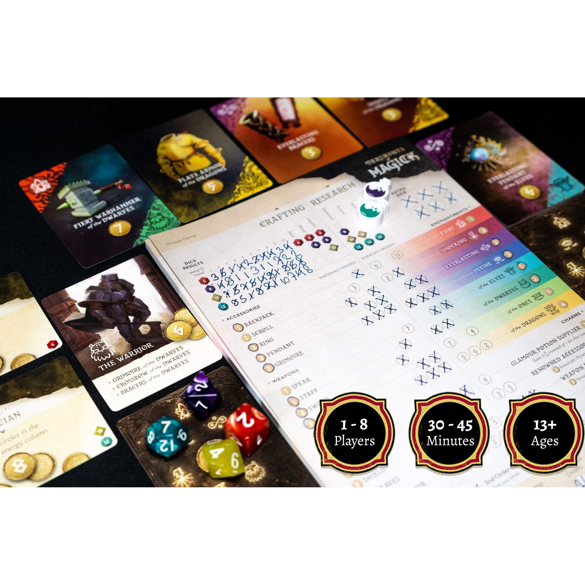 Rock Manor Games: Merchants of Magick - A Set A Watch Tale, Roll & Write Dice Board Game, Merchant Shop Crafting, Dark Fantasy, Ages 13+, 1-8 Players