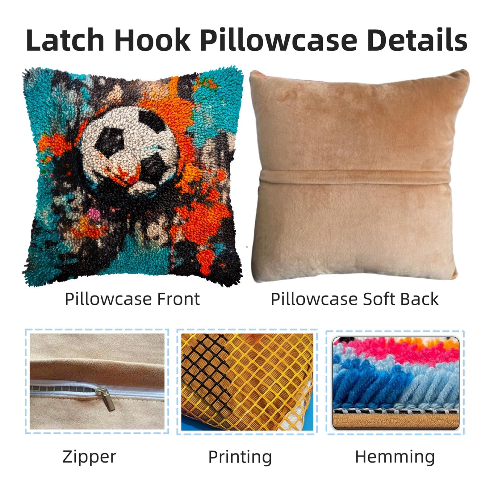 Graffiti Colorful Soccer DIY Latch Hook Pillow Kits for Adults Printed Pillowcase Crochet Yarns Hooking Handmade Pillow Cover Cushion for Home Sofa Decoration 17x17inch