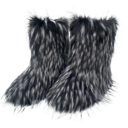 kakina CMSX Women s Faux fur Plush Boot Fashion Furry Fluffy Comfortable Mid-Calf Boots Round Toe Warm Fur Lined Snow Boots Outdoor Outdoor Fashion Boots 11.5(42)