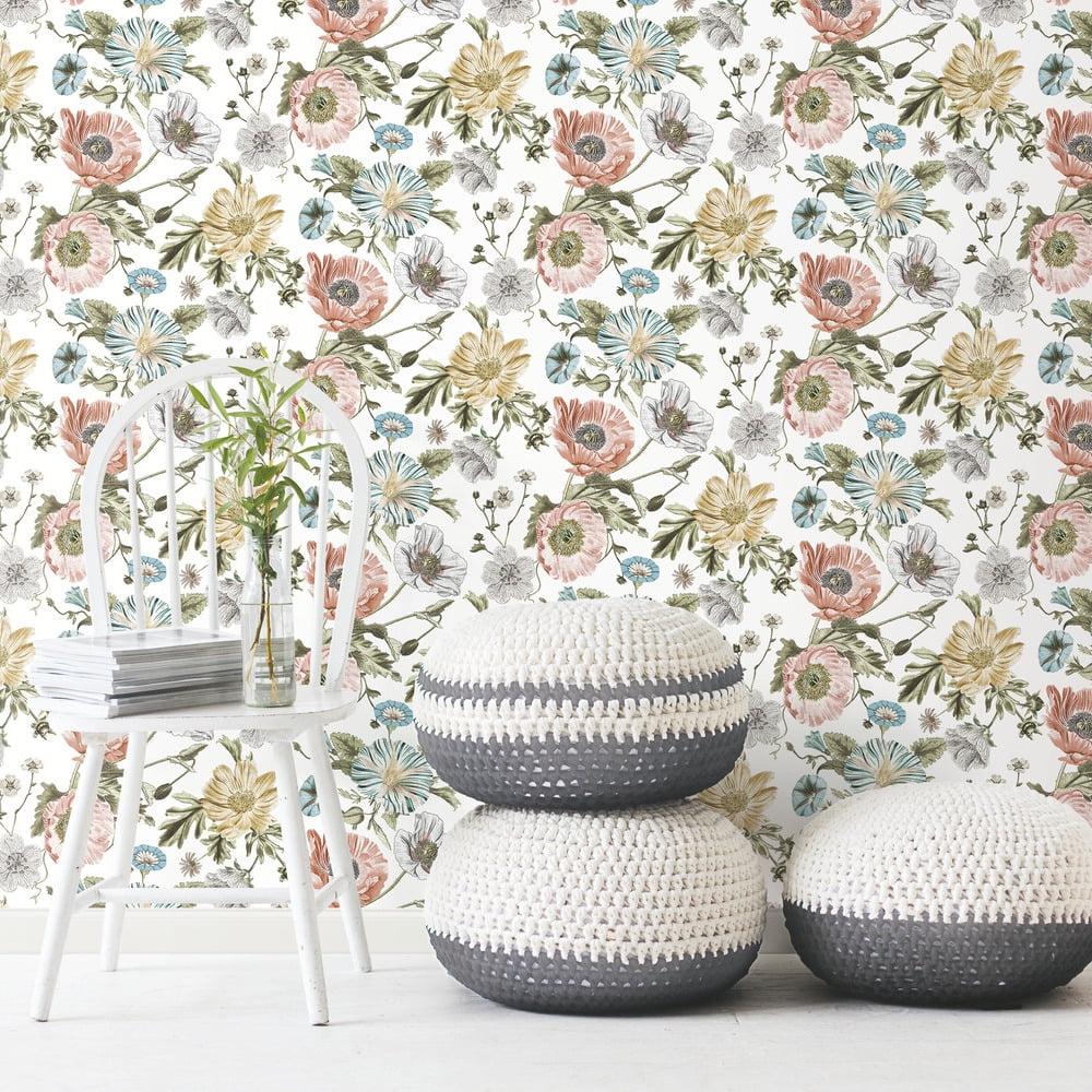 (2 pack) RoomMates Vintage Poppy Peel & Stick Wallpaper 30.75 Sq. ft