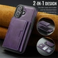 thumbnail image 2 of Case For IPhone 16 6.1" RFID Blocking Protective Purse Case With Magsafe 7-card Slots Kickstand 2 In 1 Detachabl Flip Shockproof Protective Leather Cover,Purple,For iPhone 16, 2 of 7