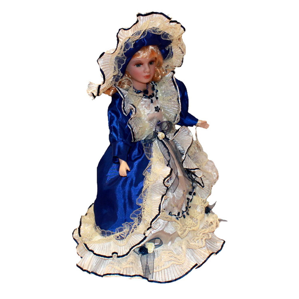 Handcrafted Winter   Porcelain Girls Doll With Display Stand 12 Inch 