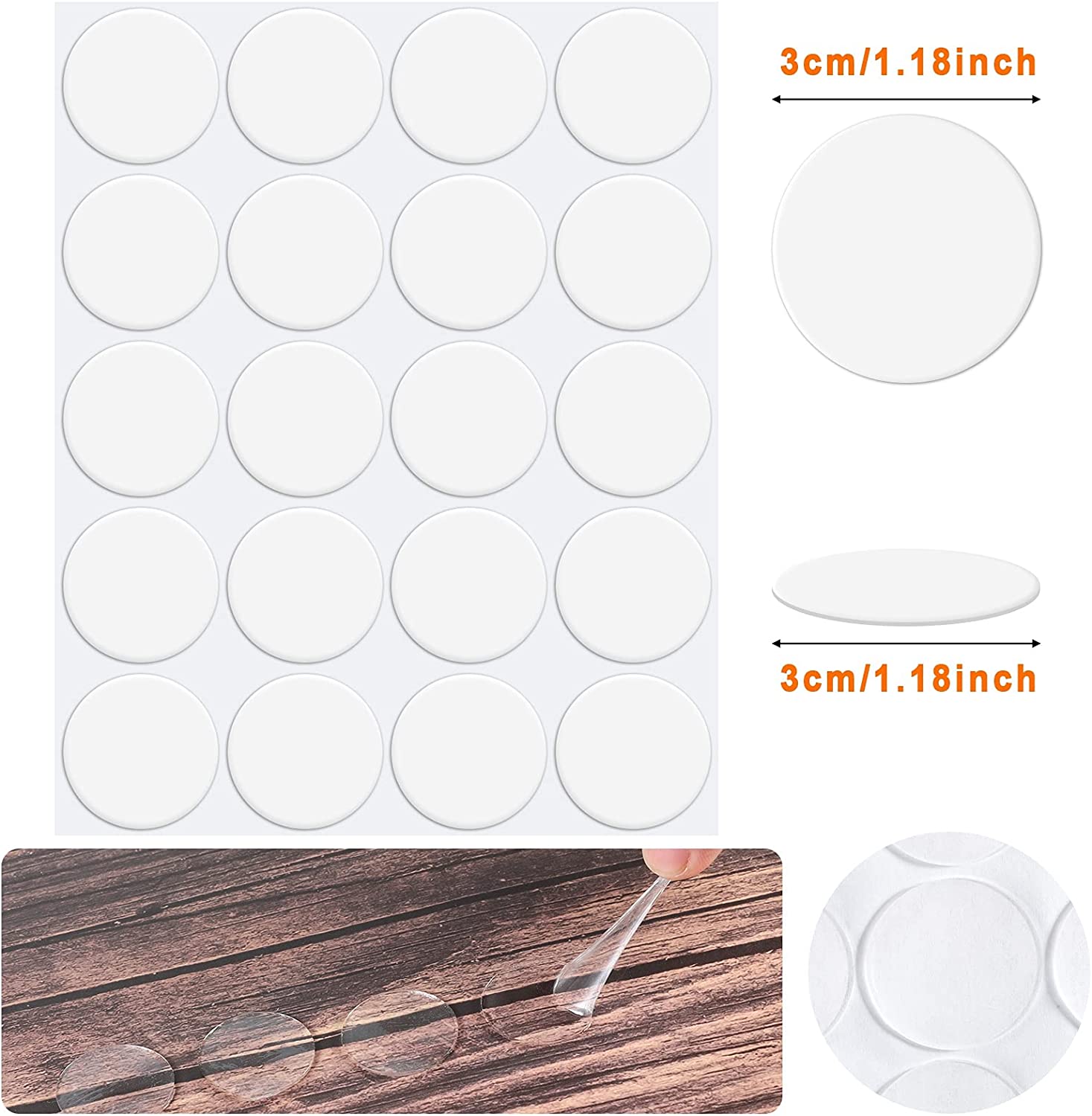Double-Sided Adhesive Dots Transparent Double-Sided Tape Stickers Round  Acrylic No Traces Strong Adhesive Sticker Waterproof Dot Sticker for Craft  DIY Art Office Supply(60 Pieces,1.2 Inch/ 30 mm) 