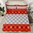 thumbnail image 2 of Homewish Abstract Pixel Plaid Twin Sheet Sets,Minimalist Geometric Checkered Twin Fitted Sheet,Gray Orange Grid Flat Sheet For Teens,Ultra Soft Home Decor,3 Pieces, 2 of 7