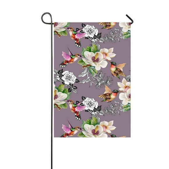 YUSDECOR Oiseaux Exotiques Sauvages Branche Fleurs Violet Jardin Décor Maison Jardin Drapeau Taille 12x18 Pouces