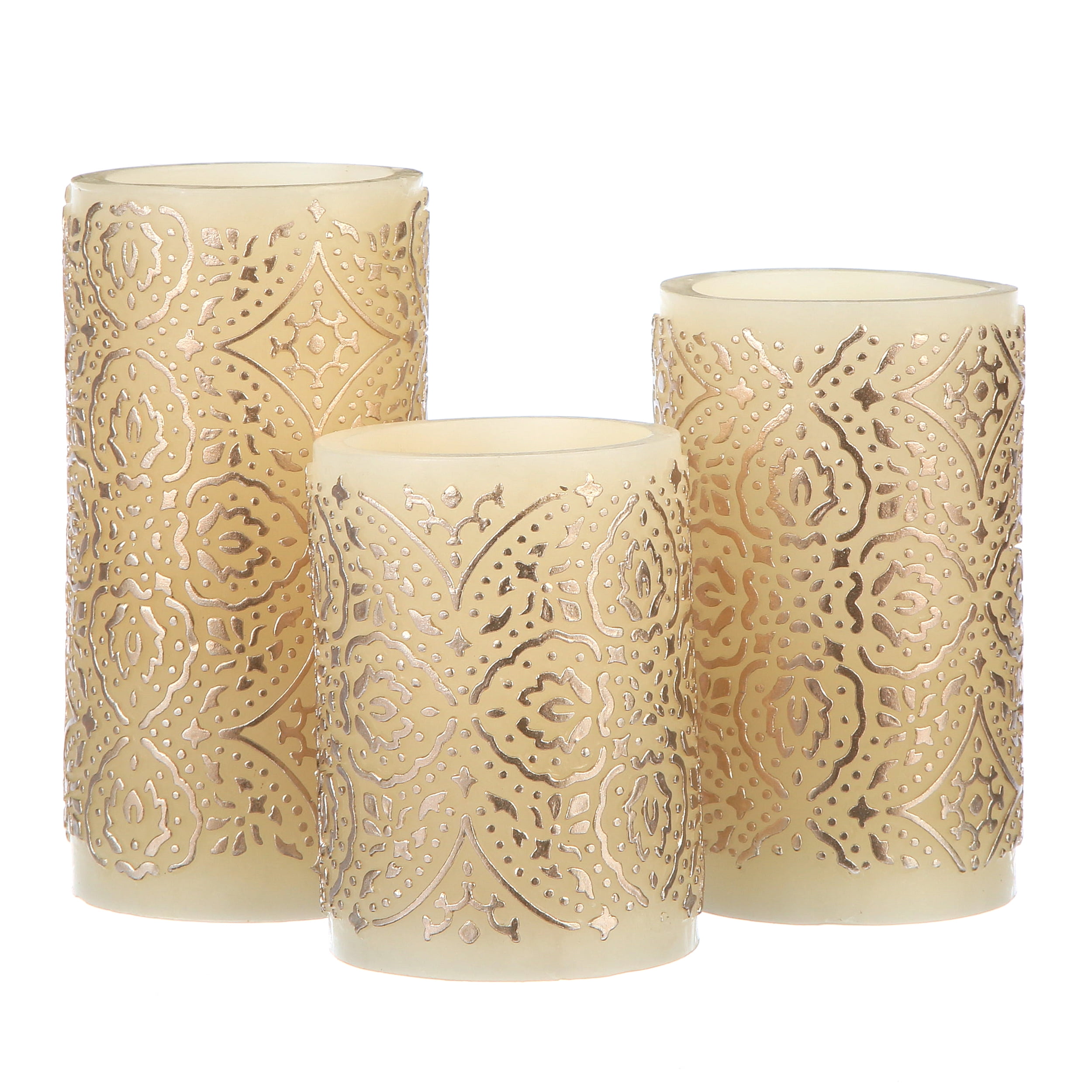 Better Homes & Gardens LED Flameless Pillar Candle Set, Malaysian Motif