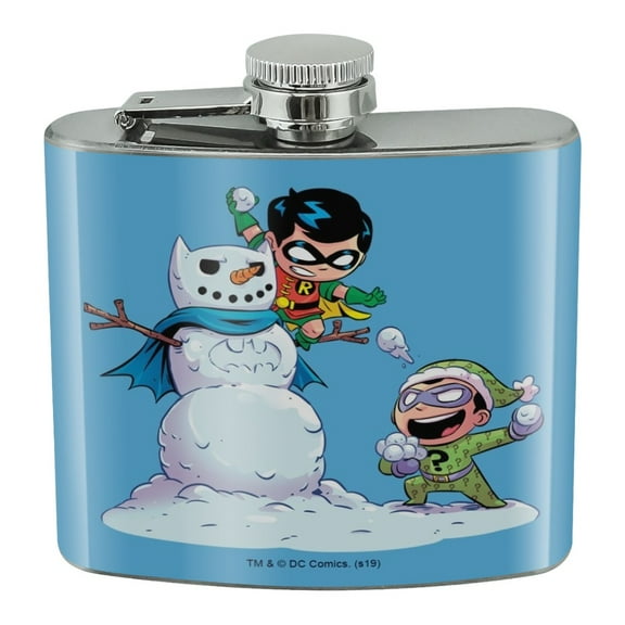 Robin and Riddler Snowball Fight Stainless Steel 5oz Hip Drink Kidney Flask