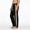 thumbnail image 5 of CLOISE Mens Trousers with Pockets Drawstring Mid Waist Straight Leg Long Pants Elastic Waist Color Block Baggy Travel Vacation Outfits Black M, 5 of 6