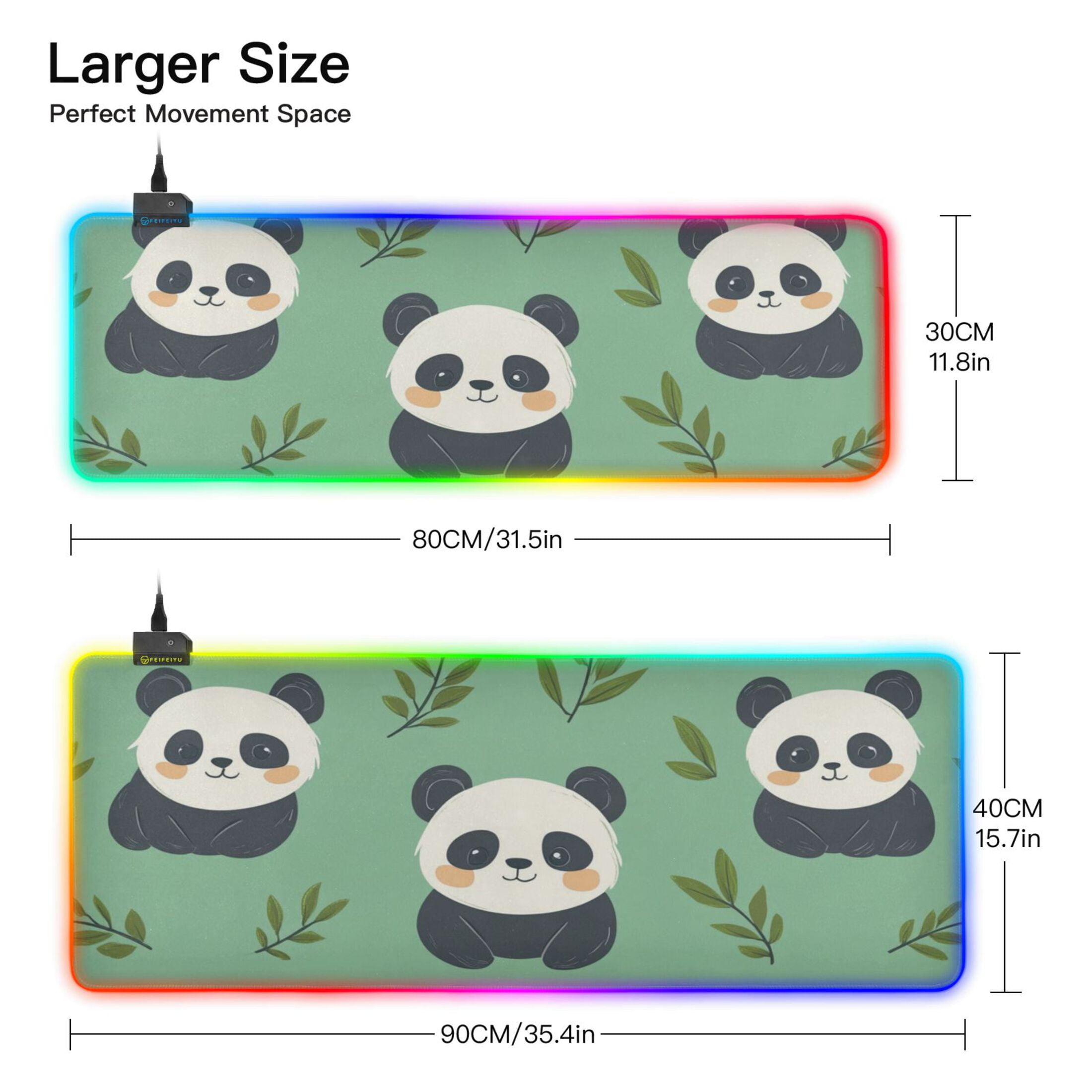 Cartoon Cute Panda RGB Gaming Mouse Pad Large Keyboard Mat Rubber Base 13 Light Modes