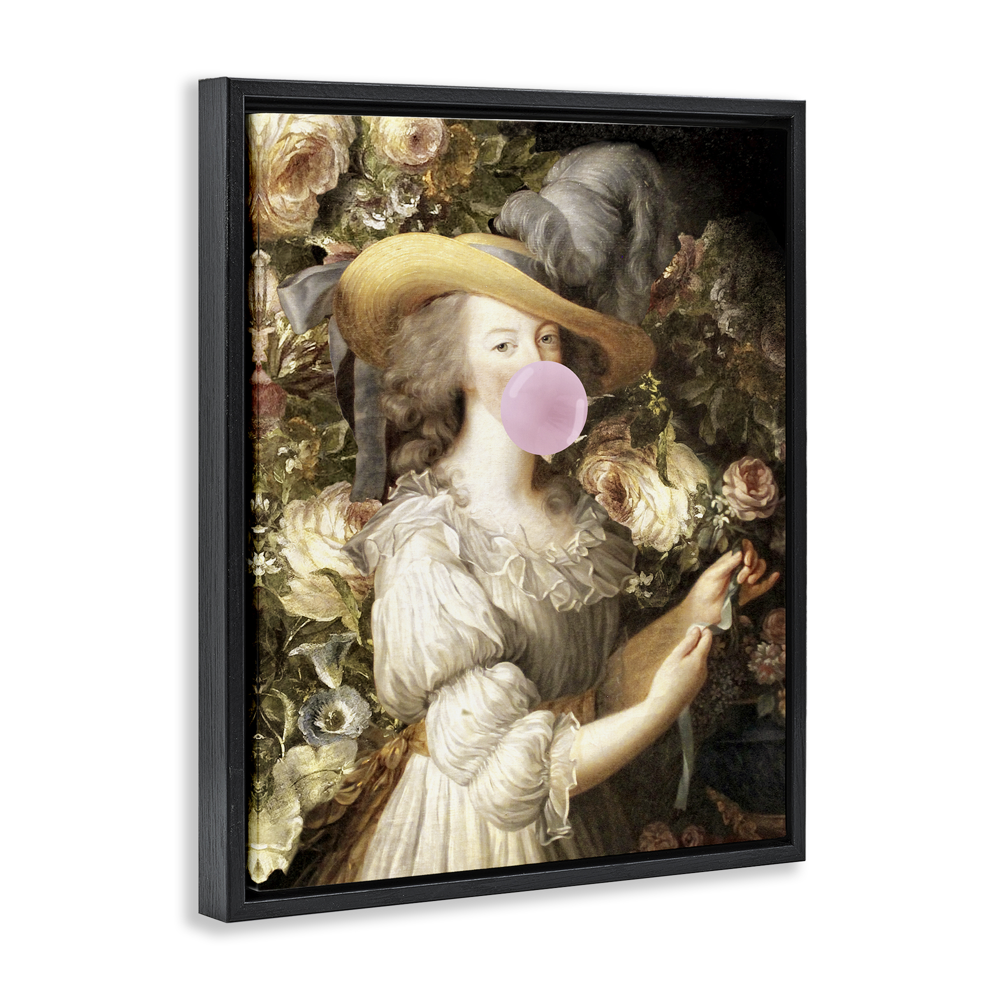Stupell Industries Renaissance Lady & Gum People Painting Black Floater Framed Canvas Art Print Wall Art, 25 x 31