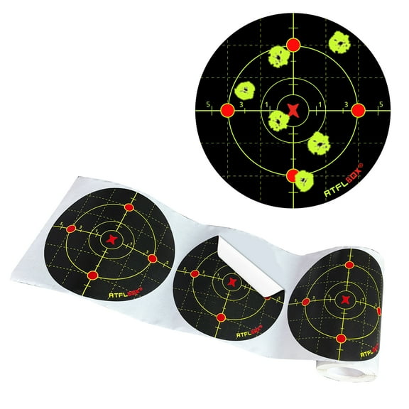 ATFLBOX 6 inch Splatter Adhesive Bullseye Fluorescent Yellow Shooting Target Stickers, 100 Self Adhesive Target Roll for Indoor and Outdoor Shooting Range
