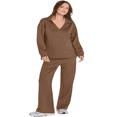 thumbnail image 2 of LYMAYTER 2-Piece Sets for Women Casual Long Sleeve Sets V Neck Tops Drawstring Wide Leg Pants Sets S-2XL, 2 of 9