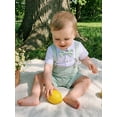 thumbnail image 4 of BemeyourBBs 2Pcs Newborn Baby Boy Baptism Day Gentleman Outfit Summer Clothes Lapel Neck Short Sleeve Button Down Bowtie Shirt Romper and Suspender Shorts Set, 4 of 9