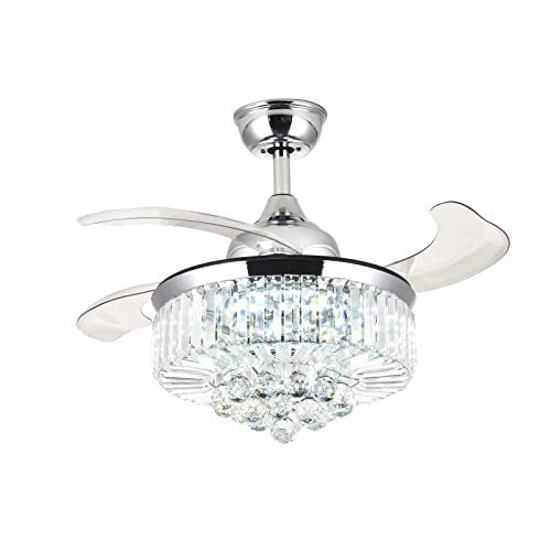 Moooni Dimmable Fandelier Crystal, Crystal Chandelier Ceiling Fan Light Kit