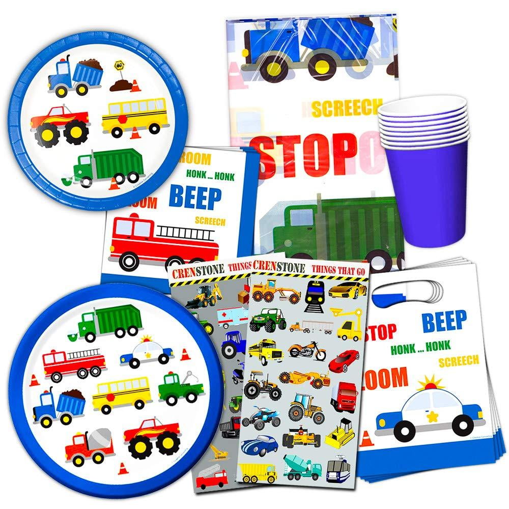 Cars and Trucks Party Supplies Ultimate Set - Birthday Party Decorations, Party Favors, Plates, Cups, Napkins and More (Things That Go Party Supplies) (1) 8 Guests