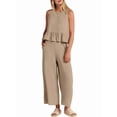 thumbnail image 3 of Women'S Pants Sets 2 Piece Outfits Sleeveless Round Neck Tank Tops Elastic Waist Wide Leg Khaki XXL, 3 of 10