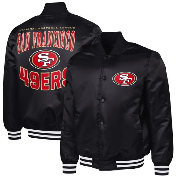 Men's G-III Sports by Carl Banks Black San Francisco 49ers Adaptive Team Graphic Satin Full-Snap Varsity Jacket