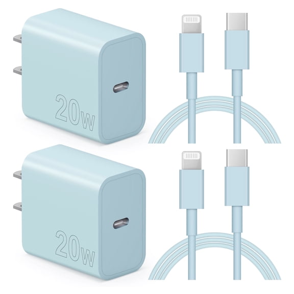 Coreykin 20W USB C Wall Charger-2 Pack Super Fast Charger with 6FT Cable-Compatible with iPhone 14/14Pro/13/13 Pro/12/12Pro/XS/Max/XR/X/8/8 Plus-Blue