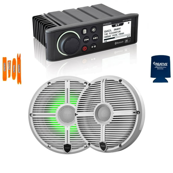 Fusion MS-RA70N Marine AM/FM/BT/NEMA2000 Stereo with 1 Pair RECON 6-XWW RGB High Output 6.5" RGB Lighting Marine Coaxial Speakers, White Grill