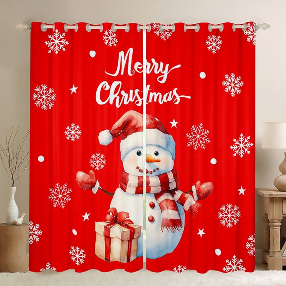 Manfei Cartoon Snowman Curtains Pack of 2 (42x84 Each) for Girls Boys, Merry Xmas Christmas Snowflake Curtains Blackout, Happy New Year Gift Bedroom Curtains, Red Luxury Bedroom Decor