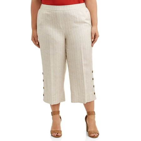 Lifestyle Attitudes Women's Plus Size Wide Leg Linen Crop with (Best Cropped Pants For Plus Size)