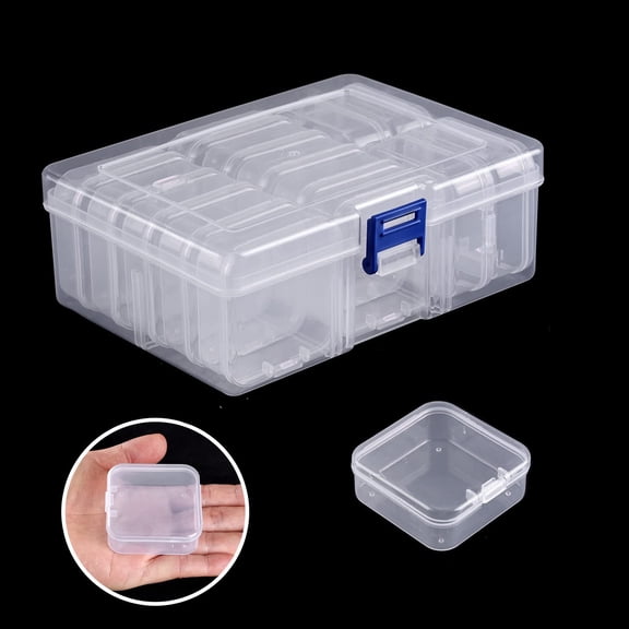 XIBUFE Bead Organizer,14 Piece Small Plastic Storage Containers with Hinged Lids and Rectangle Storage Box,Clear Craft Organizer for Diamond,Jewelry,Beads,Nails,Screws,Seeds,And Small Parts