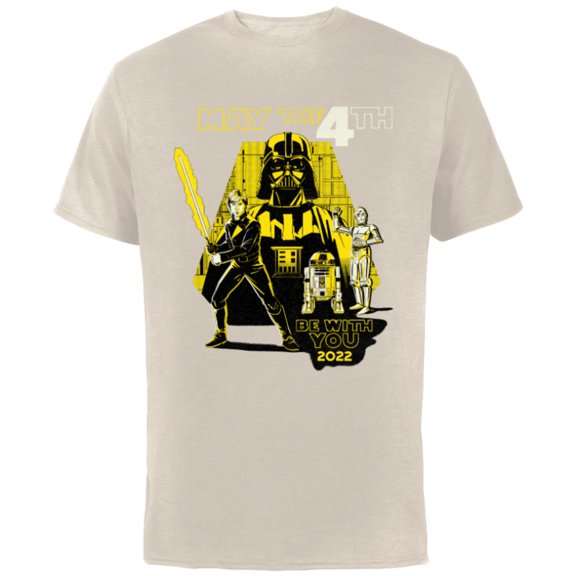 Star Wars Luke Darth Droids May the 4th Be With You 2022 - Short Sleeve Cotton T-Shirt for Adults - Customized-Natural