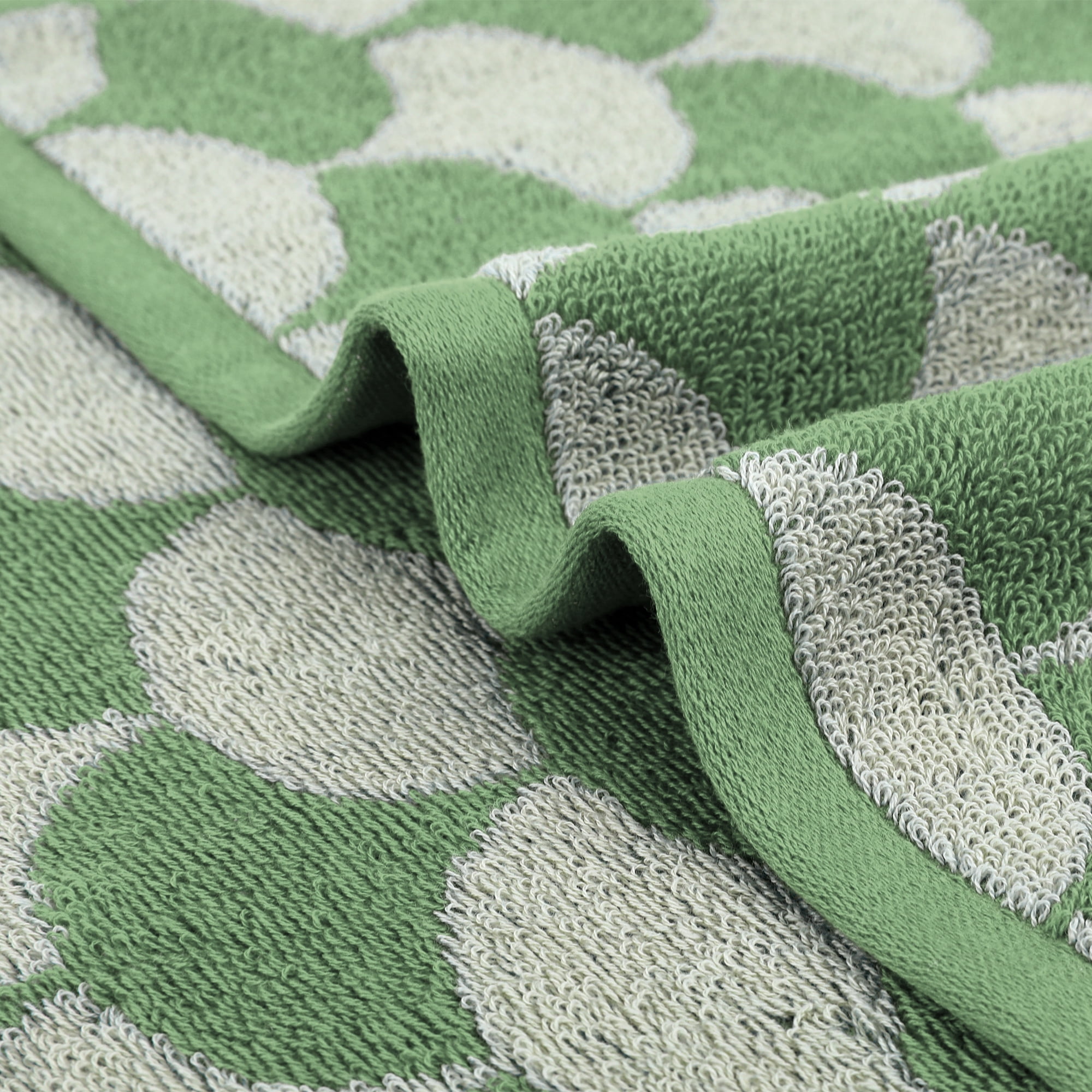 Unique Bargains 4 Pcs Geometric Cotton Hand Towels Green/Pink 13" x 29"