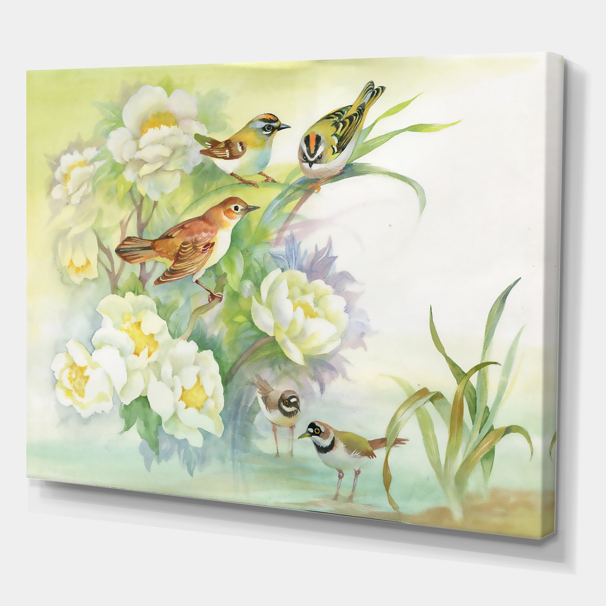 Designart ' Birds and Flowers In Rustic Scenery ' Traditional Canvas Wall Art Print
