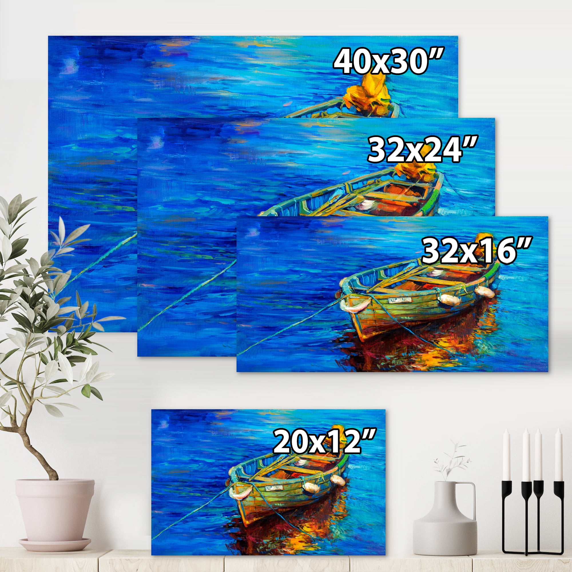 Designart ' Boats During Warm Sunset Resting On The Water IV ' Nautical & Coastal Canvas Wall Art Print