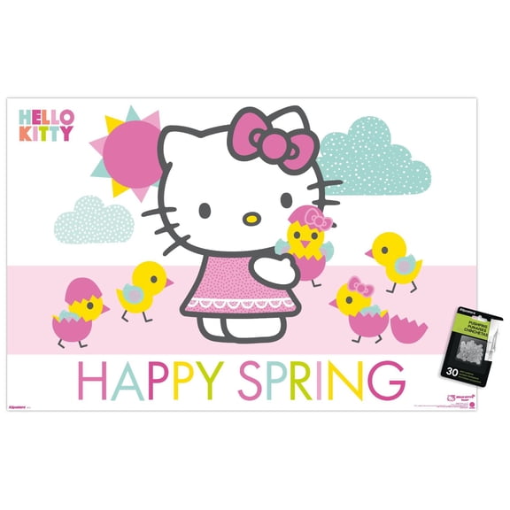 Hello Kitty: 2015 Spring - Happy Spring with Chicks Wall Poster with Pushpins, 22.375" x 34"