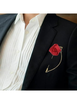 Windfall Men's Lapel Pin Lapel Flower Pins Boutonniere Pin Handmade Rose  Lapel Pin for Suit Wedding Groom 